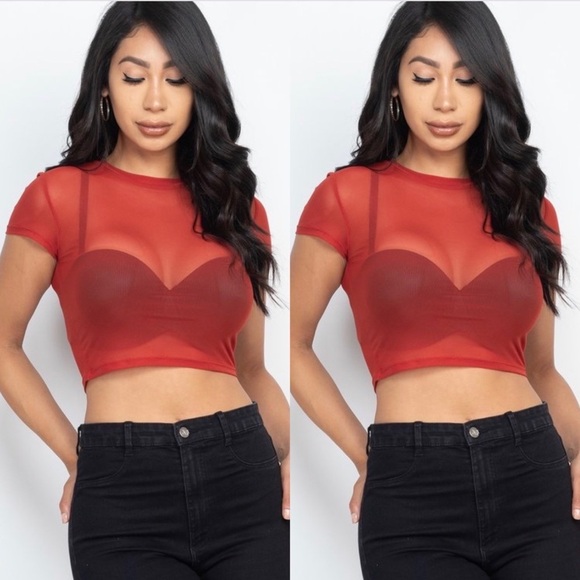 Mesh Crop Top Women Short Sleeve Bodycon Tees See Through Blouse O Neck Clubwear - Picture 1 of 2